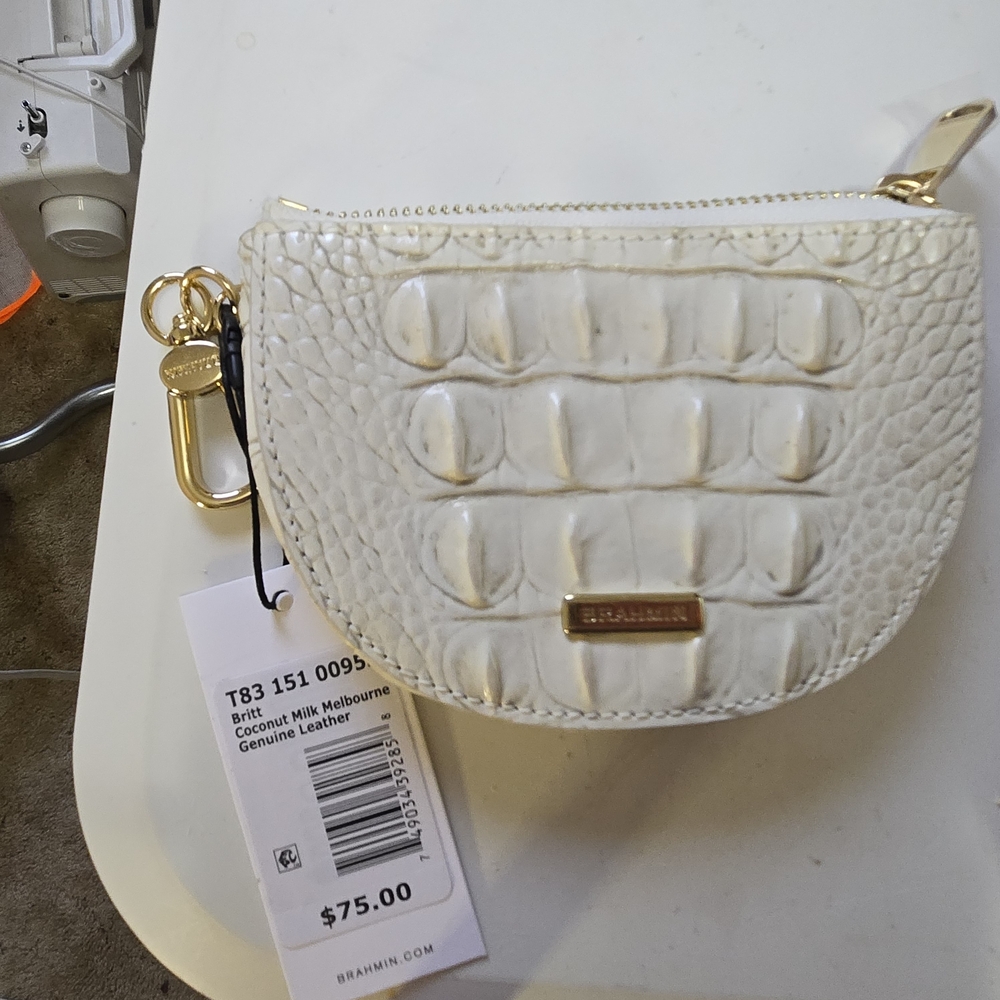 Brahmin Britt White Textured Leather Pouch